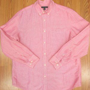 BANANA REPUBLIC REGULAR FIT LINEN SHIRT PINK & WHITE STRIPE Sz X-LARGE, XL